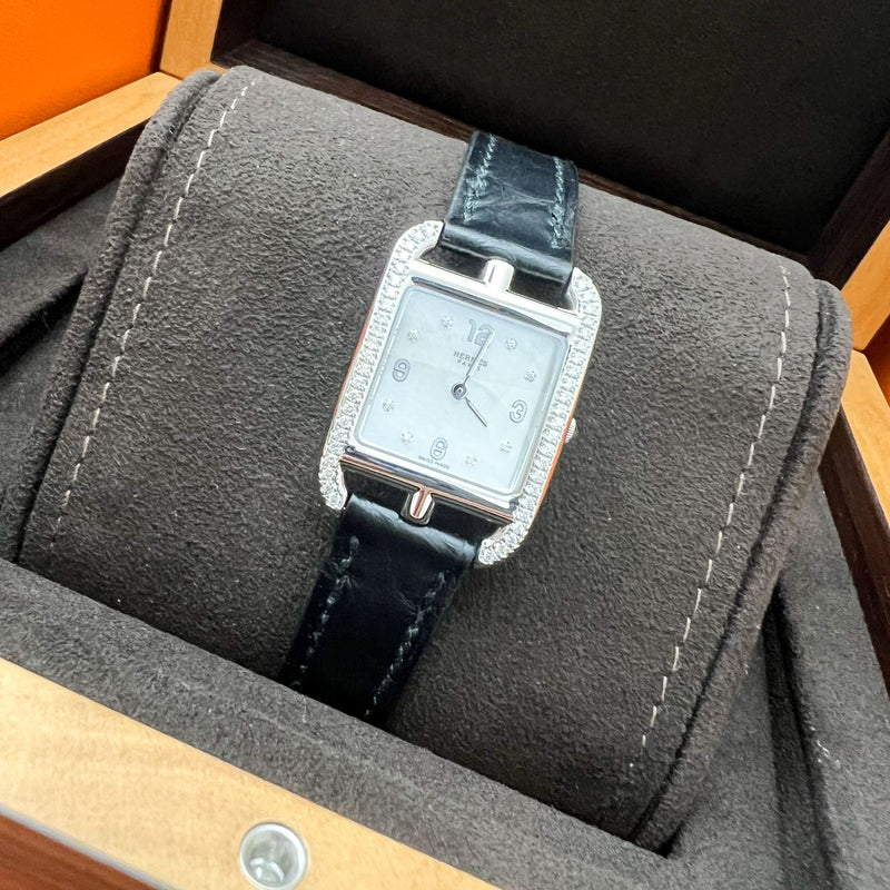 Hermes Cape Cod PM 31mm Quartz Watch with Noir Black Alligator Strap + Extra Strap (Framboise Alligator) worth $700