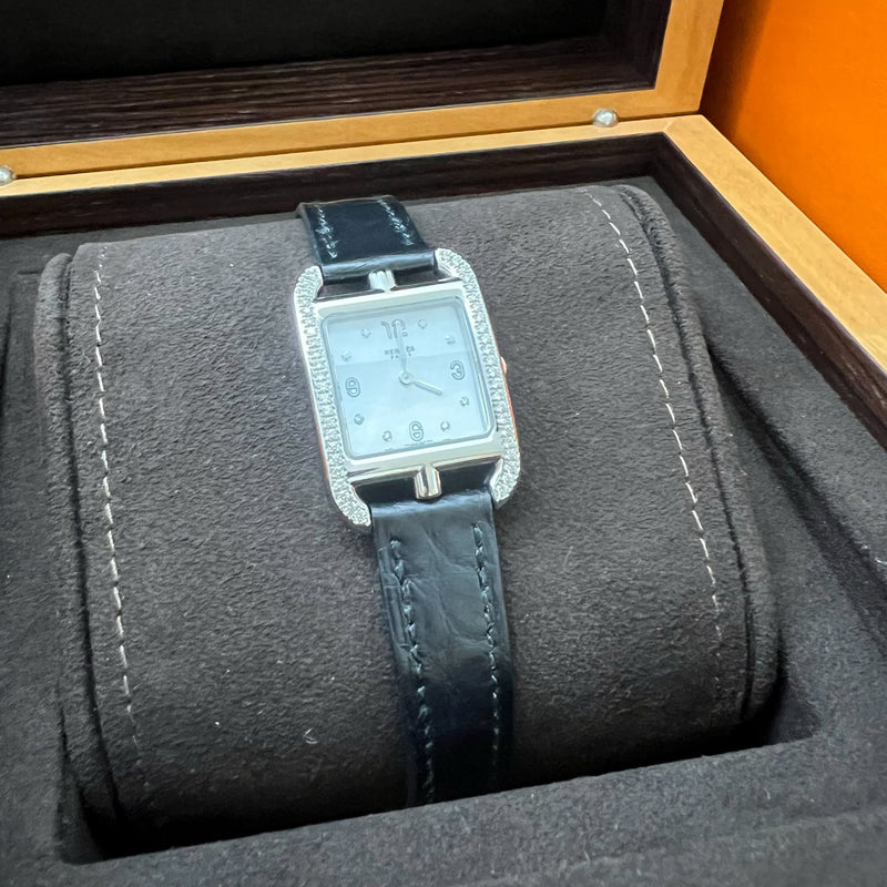 Hermes Cape Cod PM 31mm Quartz Watch with Noir Black Alligator Strap + Extra Strap (Framboise Alligator) worth $700