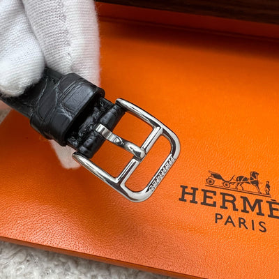 Hermes Cape Cod PM 31mm Quartz Watch with Noir Black Alligator Strap + Extra Strap (Framboise Alligator) worth $700