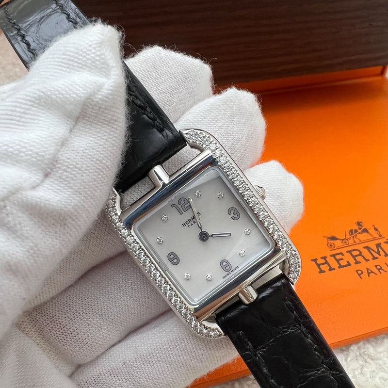 Hermes Cape Cod PM 31mm Quartz Watch with Noir Black Alligator Strap + Extra Strap (Framboise Alligator) worth $700