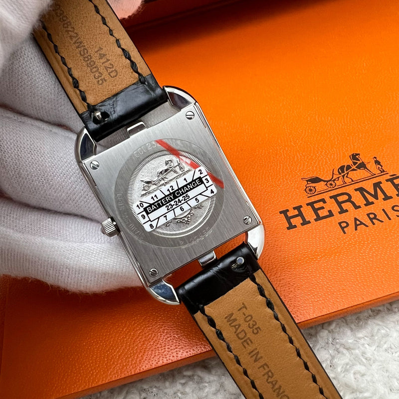 Hermes Cape Cod PM 31mm Quartz Watch with Noir Black Alligator Strap + Extra Strap (Framboise Alligator) worth $700