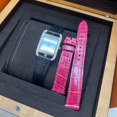 Hermes Cape Cod PM 31mm Quartz Watch with Noir Black Alligator Strap + Extra Strap (Framboise Alligator) worth $700