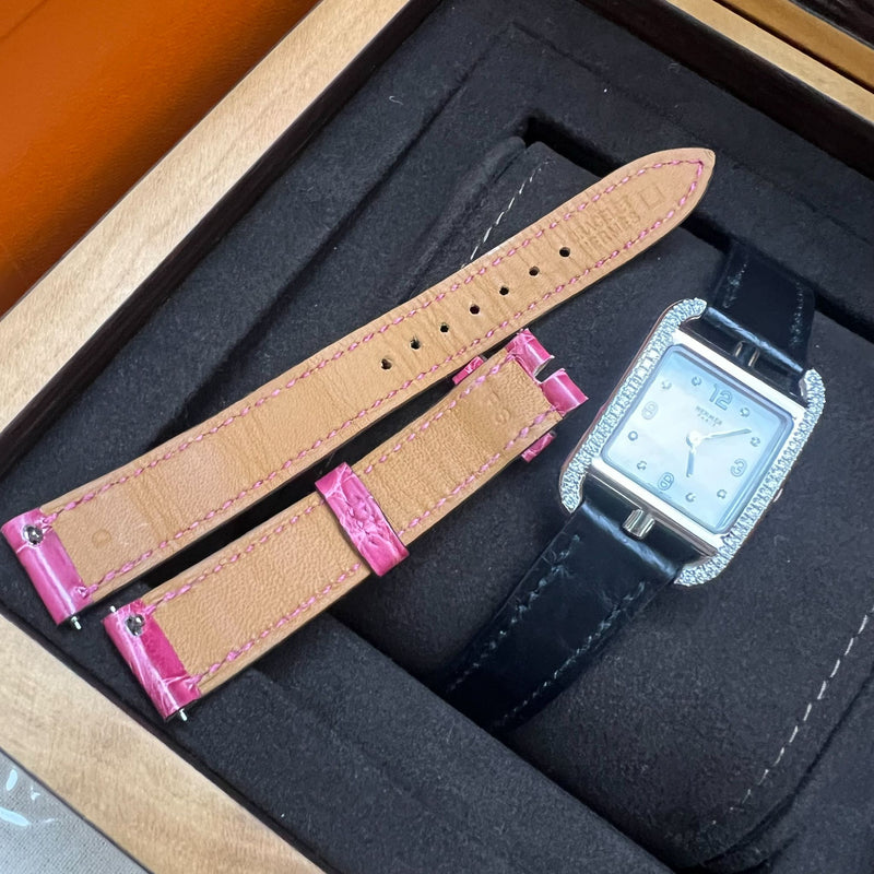 Hermes Cape Cod PM 31mm Quartz Watch with Noir Black Alligator Strap + Extra Strap (Framboise Alligator) worth $700