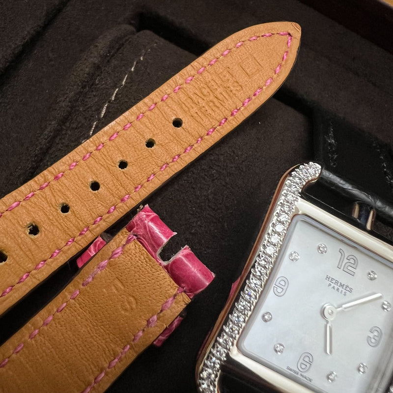 Hermes Cape Cod PM 31mm Quartz Watch with Noir Black Alligator Strap + Extra Strap (Framboise Alligator) worth $700