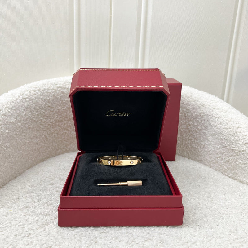 Cartier Love Bracelet with 4 Diamonds in 18K Rose Gold Size 16