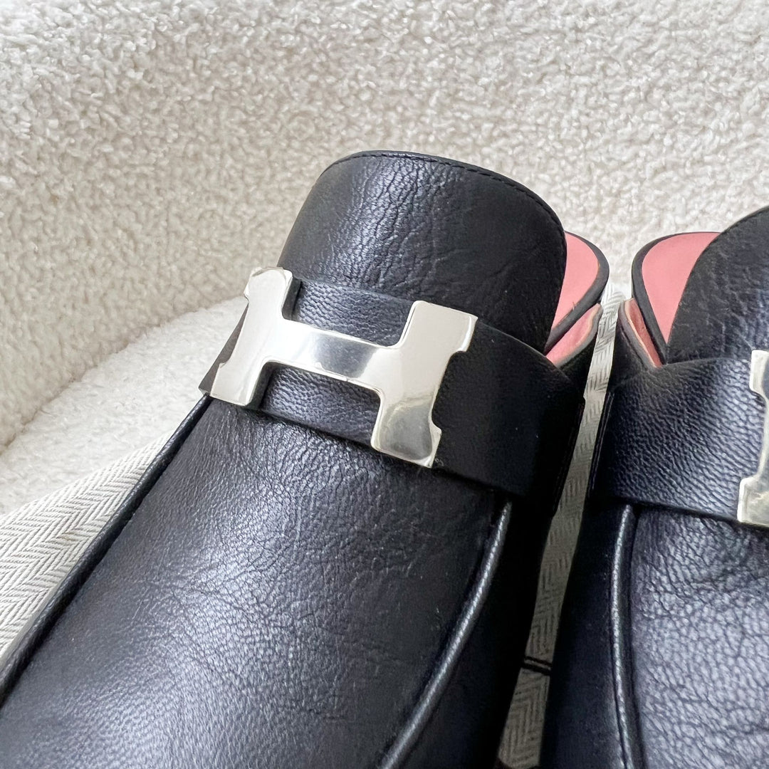 Hermes Women's Paradis Mule in Black Calfskin and SHW Size 36