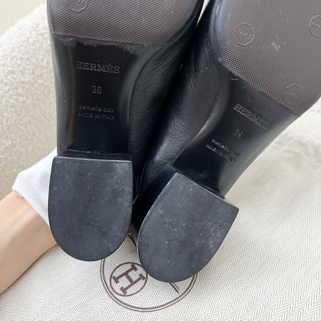 Hermes Women's Paradis Mule in Black Calfskin and SHW Size 36