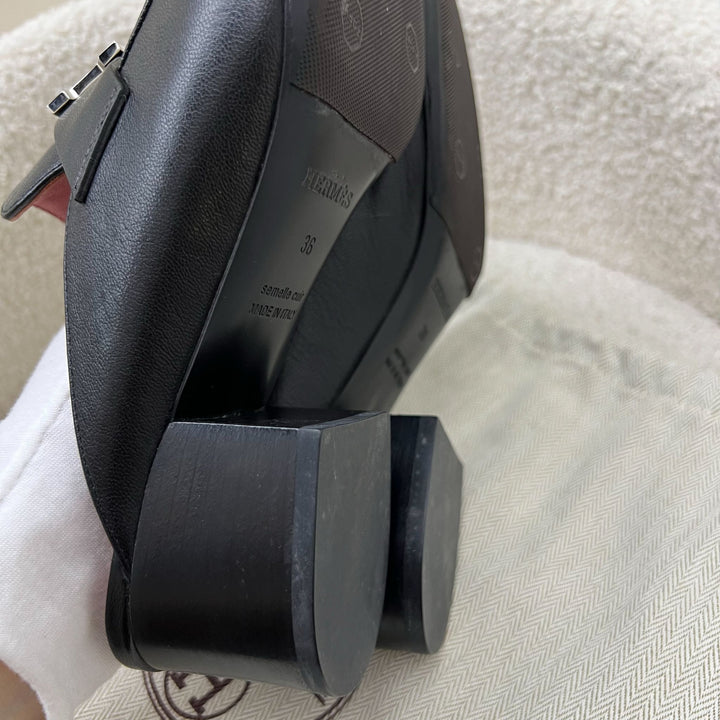 Hermes Women's Paradis Mule in Black Calfskin and SHW Size 36