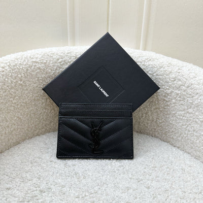 Saint Laurent YSL So Black Flat Card Holder in Black Calfskin and BHW