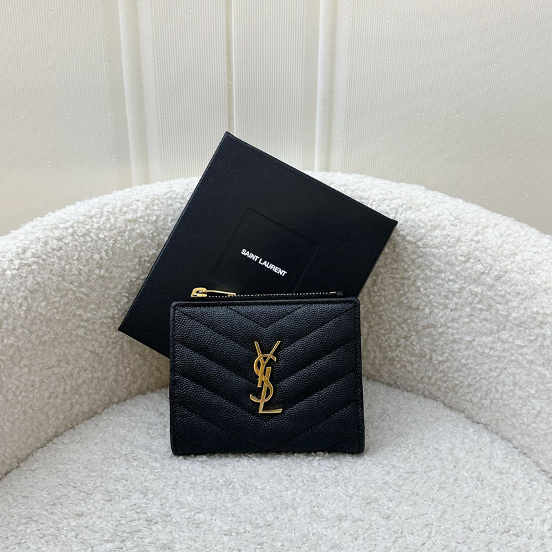 Saint Laurent YSL Monogram Wallet in Black Grained Leather GHW