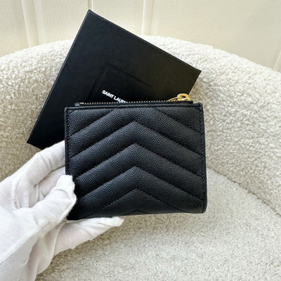 Saint Laurent YSL Monogram Wallet in Black Grained Leather GHW