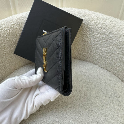 Saint Laurent YSL Monogram Wallet in Black Grained Leather GHW