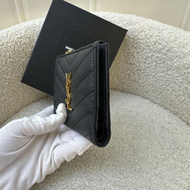 Saint Laurent YSL Monogram Wallet in Black Grained Leather GHW