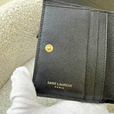 Saint Laurent YSL Monogram Wallet in Black Grained Leather GHW