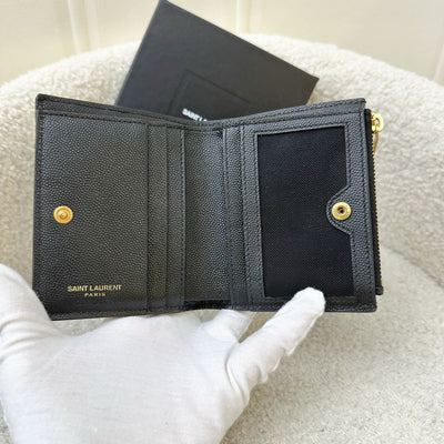 Saint Laurent YSL Monogram Wallet in Black Grained Leather GHW