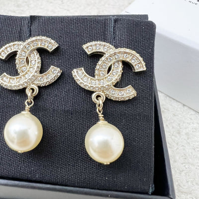 Chanel Classic CC Logo Dangling Earrings with Crystals and Pearls LGHW