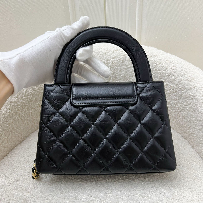 Chanel Mini / Small Kelly Bag in 25C Black Shiny Distressed Calfskin and AGHW