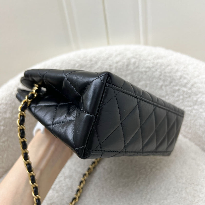 Chanel Mini / Small Kelly Bag in 25C Black Shiny Distressed Calfskin and AGHW