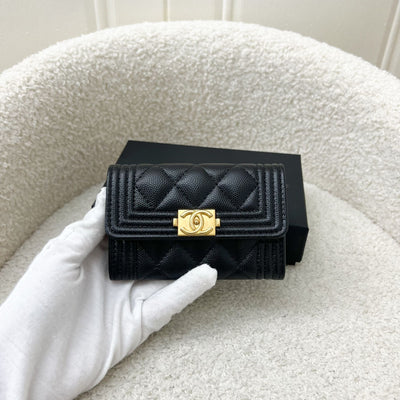 Chanel Boy Snap Card Holder in Black Caviar and LGHW