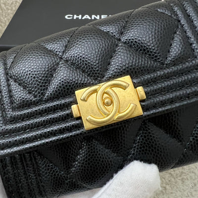 Chanel Boy Snap Card Holder in Black Caviar and LGHW