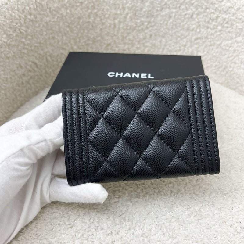 Chanel Boy Snap Card Holder in Black Caviar and LGHW