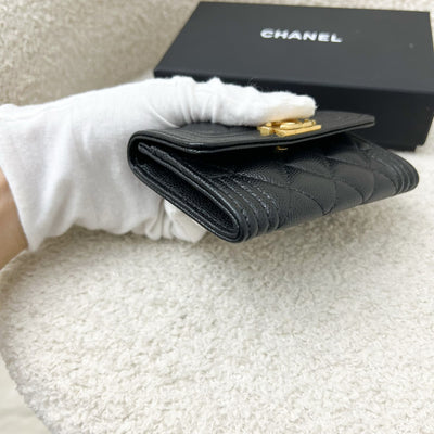 Chanel Boy Snap Card Holder in Black Caviar and LGHW