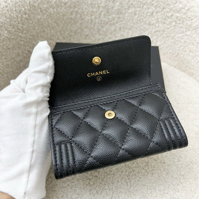 Chanel Boy Snap Card Holder in Black Caviar and LGHW