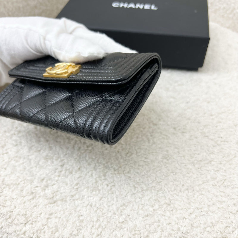 Chanel Boy Snap Card Holder in Black Caviar and LGHW