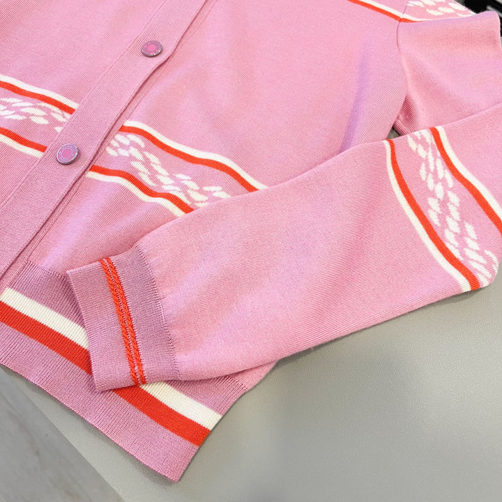 Hermes Cardigan in Rose Pop Silk and Cashmere Sz 40 – Brands