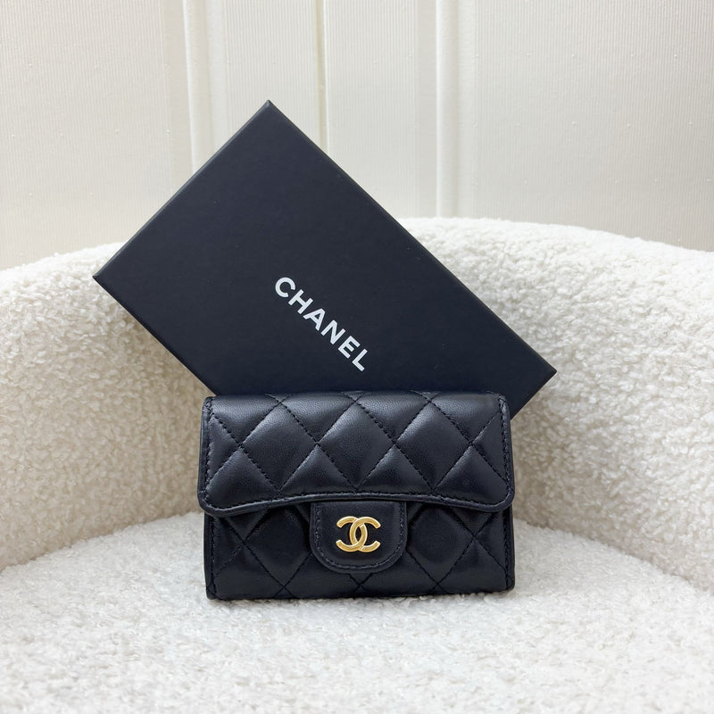 Chanel Classic Snap Card Holder in Black Lambskin and LGHW