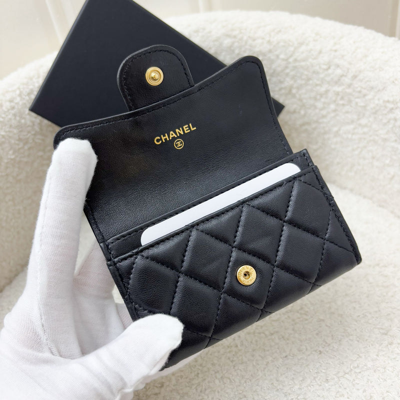 Chanel Classic Snap Card Holder in Black Lambskin and LGHW