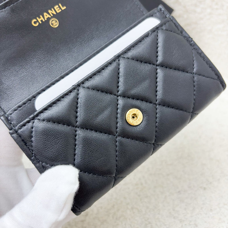 Chanel Classic Snap Card Holder in Black Lambskin and LGHW