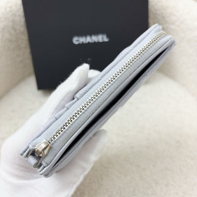 Chanel Zipped Card Holder with Coin Compartment in Light Blue Caviar and LGHW