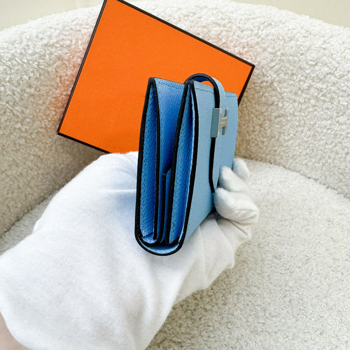 Hermes Bearn Mini Wallet in Blue Celeste Epsom Leather and