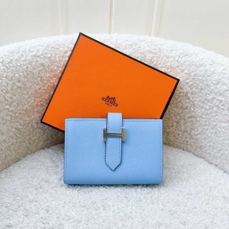 Hermes Bearn Mini Wallet in Blue Celeste Epsom Leather and PHW