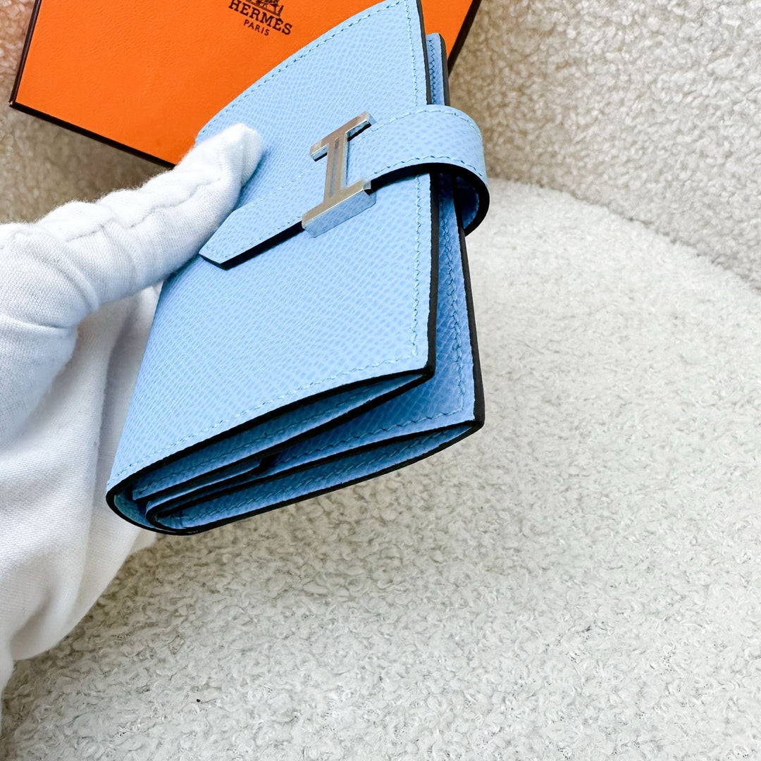 Hermes Bearn Mini Wallet in Blue Celeste Epsom Leather and