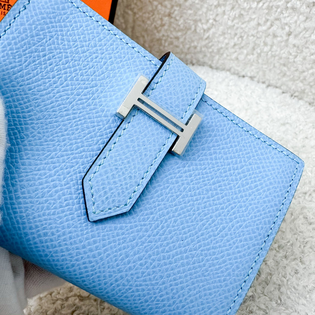 Hermes Bearn Mini Wallet in Blue Celeste Epsom Leather and