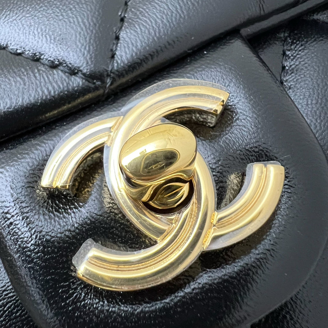 Chanel 23S Top Handle Small / Mini 21cm Flap in Black Lambskin and