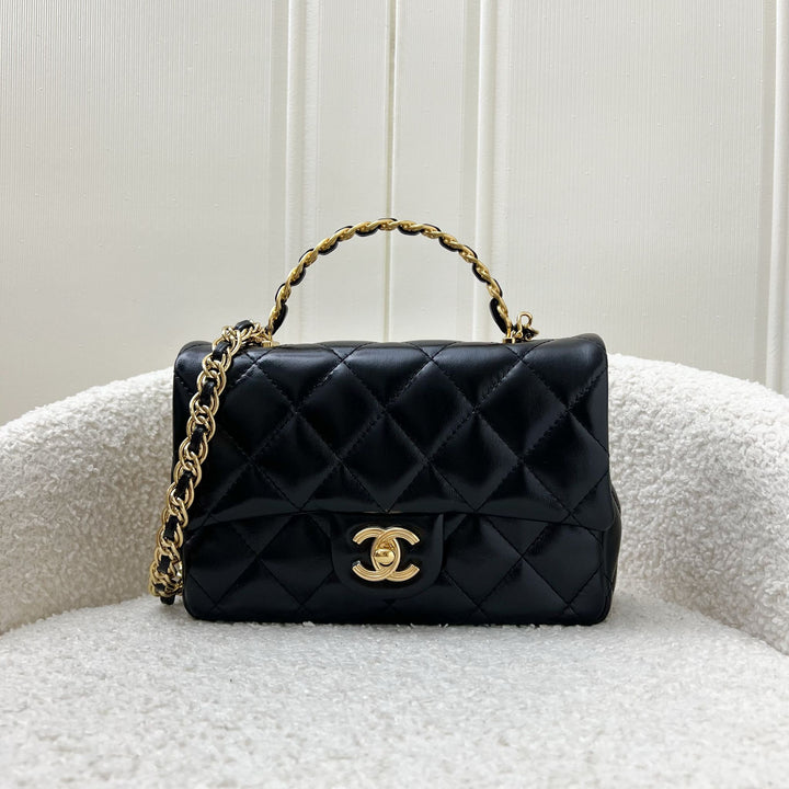 Chanel 23S Top Handle Small / Mini 21cm Flap in Black Lambskin and