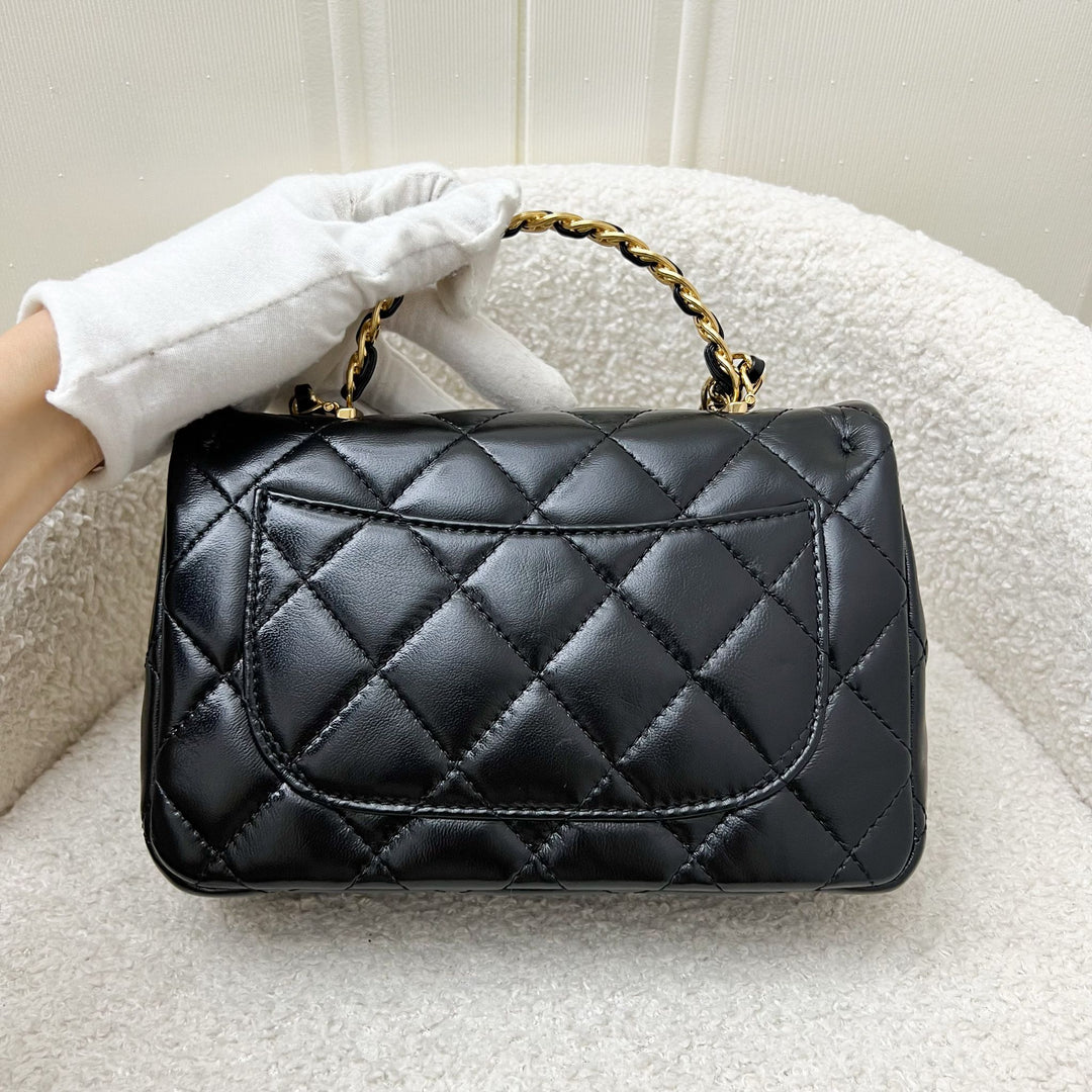 Chanel 23S Top Handle Small Mini 21cm Flap in Black Lambskin and