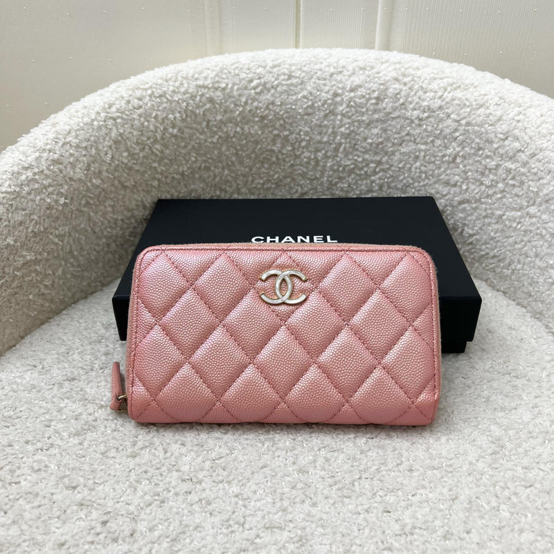 Chanel Medium Mid-Length Wallet in 19S Iridescent Pink Caviar and MOP Logo