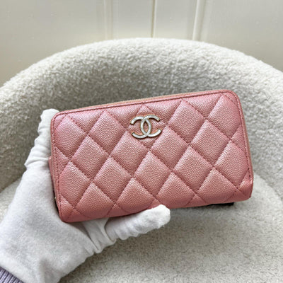 Chanel Medium Mid-Length Wallet in 19S Iridescent Pink Caviar and MOP Logo