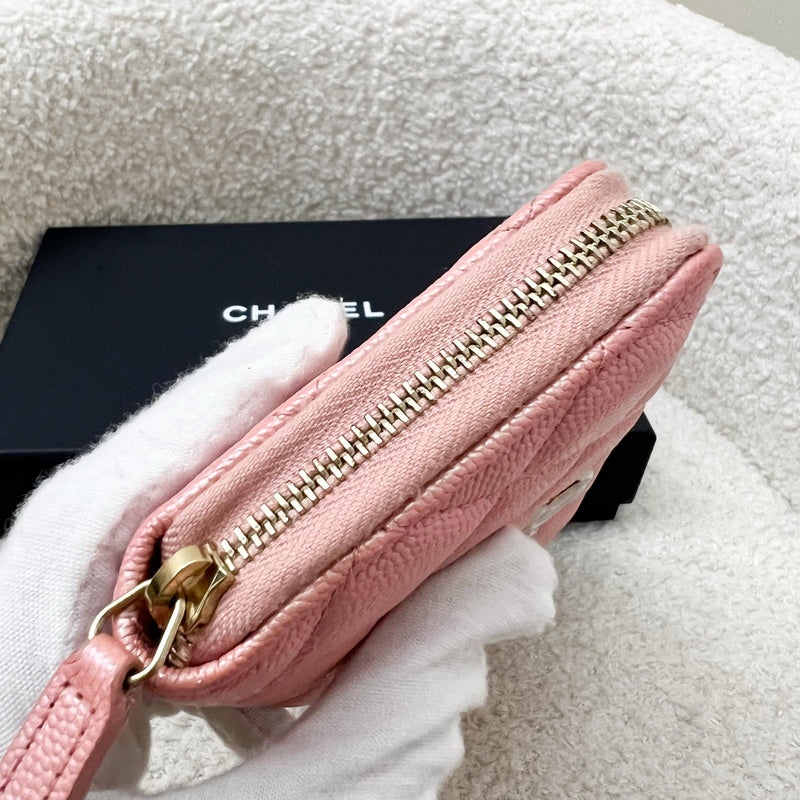 Chanel Medium Mid-Length Wallet in 19S Iridescent Pink Caviar and MOP Logo