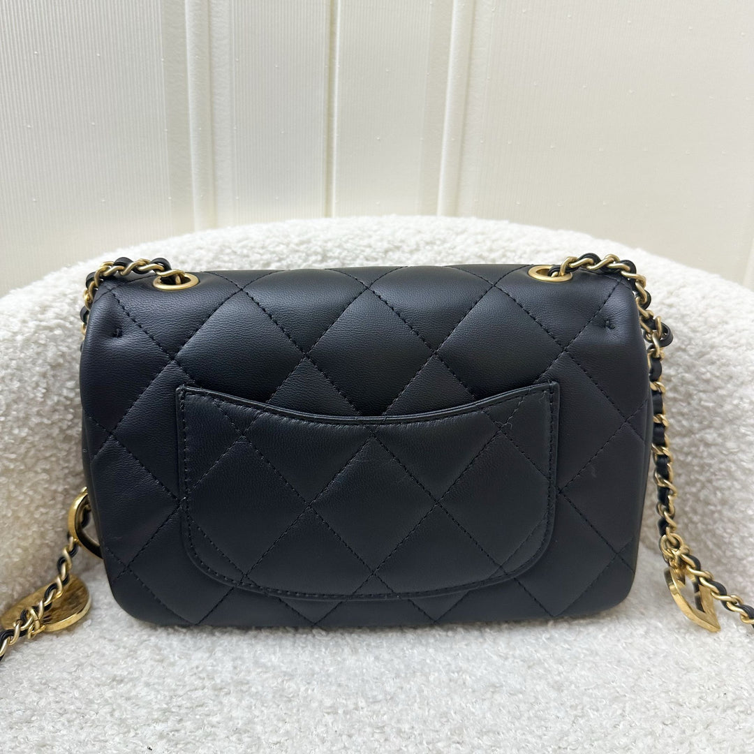 Chanel 22B Small Flap Bag with Heart Charms in Black Lambskin and