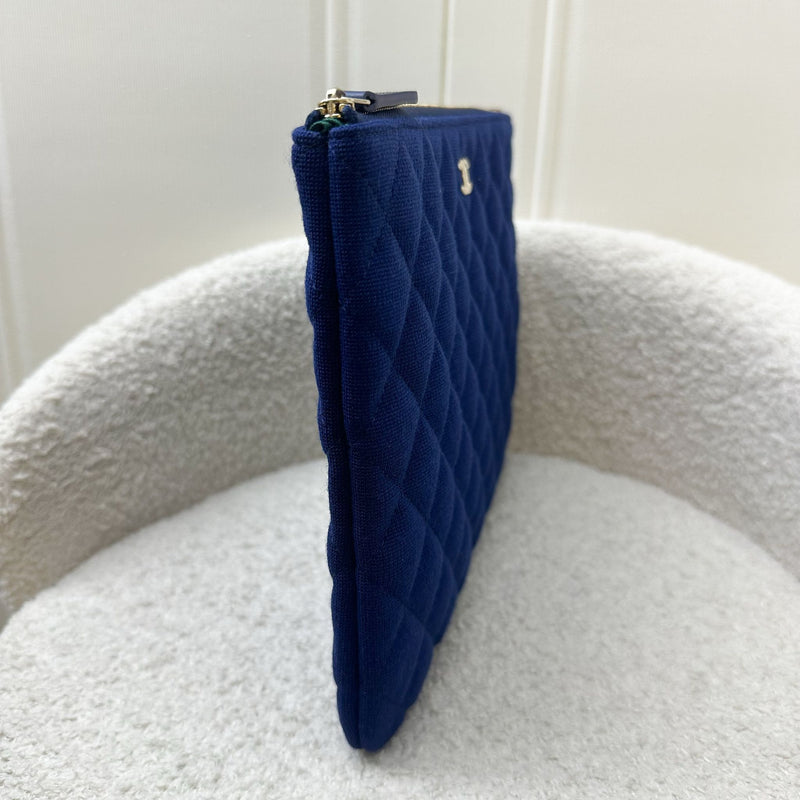 Chanel Classic Medium O-Case in Blue Jersey GHW