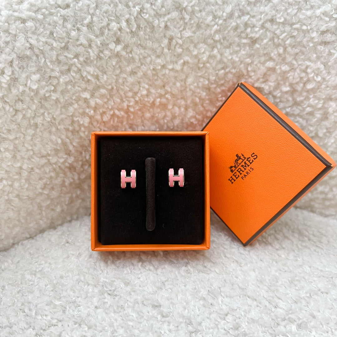 Hermes Mini Pop H Earrings in Rose Azalee Enamel and GHW – Brands