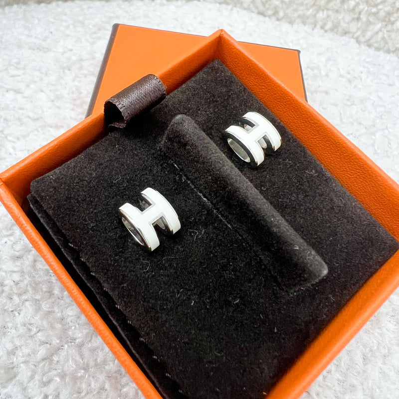 Hermes Mini Pop H Earrings in Blanc Enamel and PHW