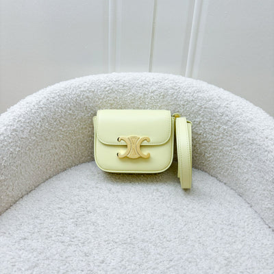 Celine Triomphe Mini Claude Flap Bag in Light Yellow Shiny Calfskin and GHW
