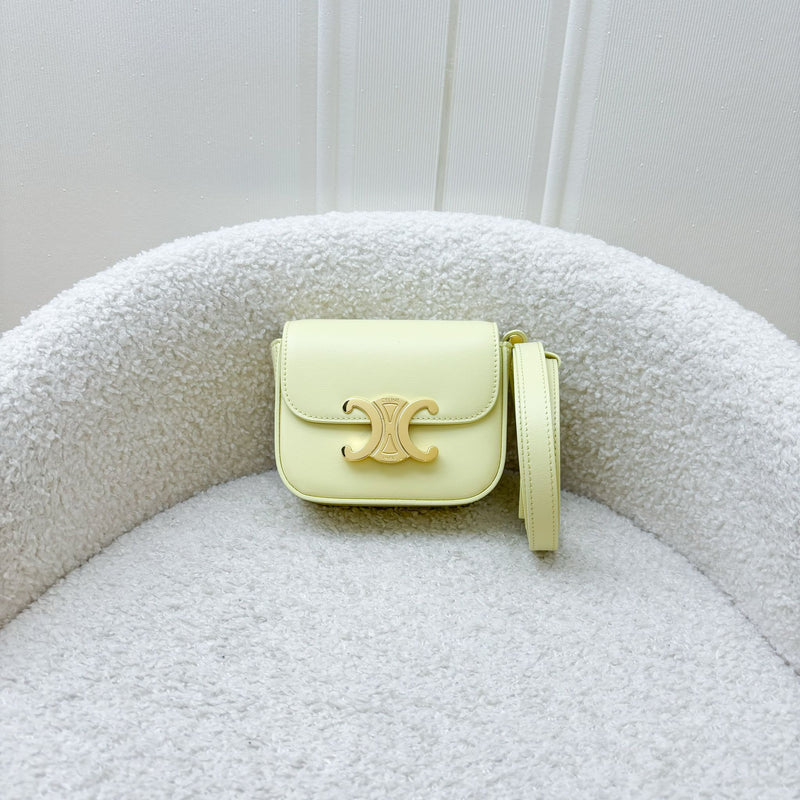 Celine Triomphe Mini Claude Flap Bag in Light Yellow Shiny Calfskin and GHW