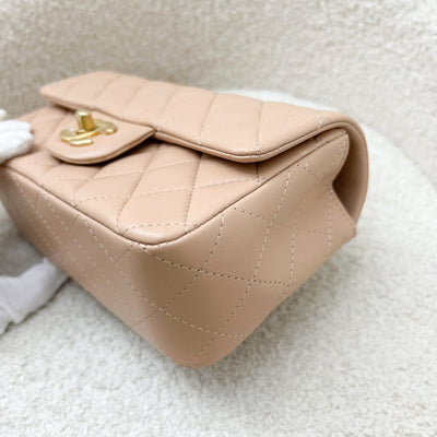 Chanel Top Handle Mini Rectangle Flap in 21A Rose Beige Lambskin in AGHW